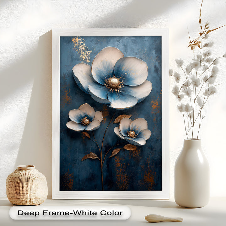 Blue and Gold Flower - Modern Oil Painting