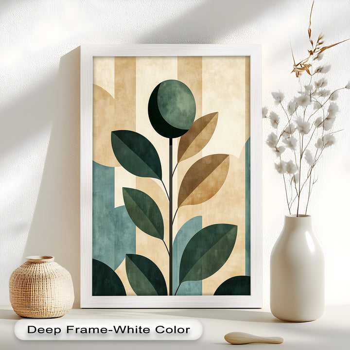 Geometric Botanical – Mid-Century Modern Leaf Oil Painting