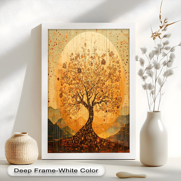 Tree of Light – Radiant Abstract Golden Tree Oil Painting