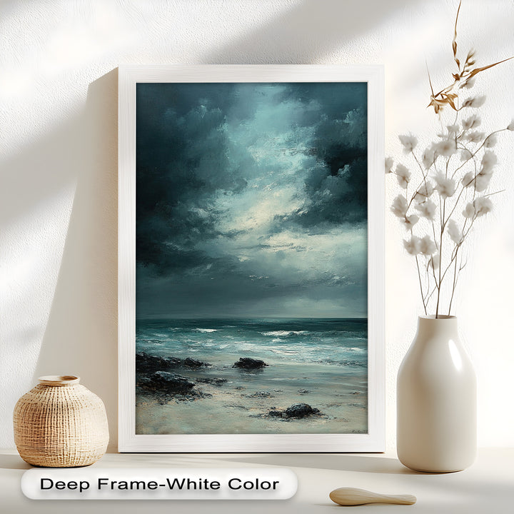 Stormy Beach Wall Art - Seascape Framed Oil Painting