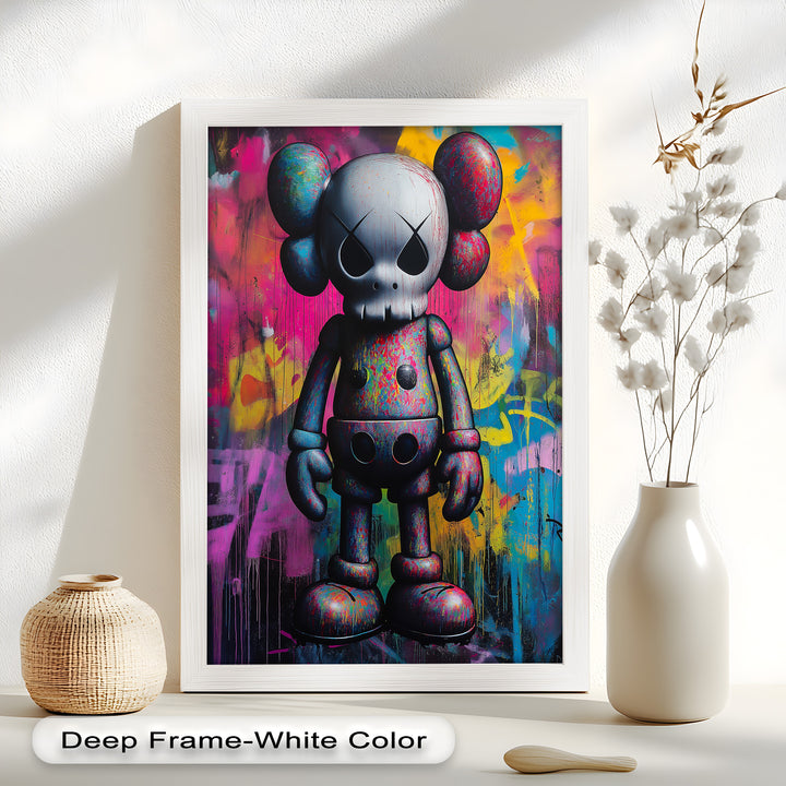 Neon Skull Companion – Mehrfarbiges KAWS-Ölgemälde