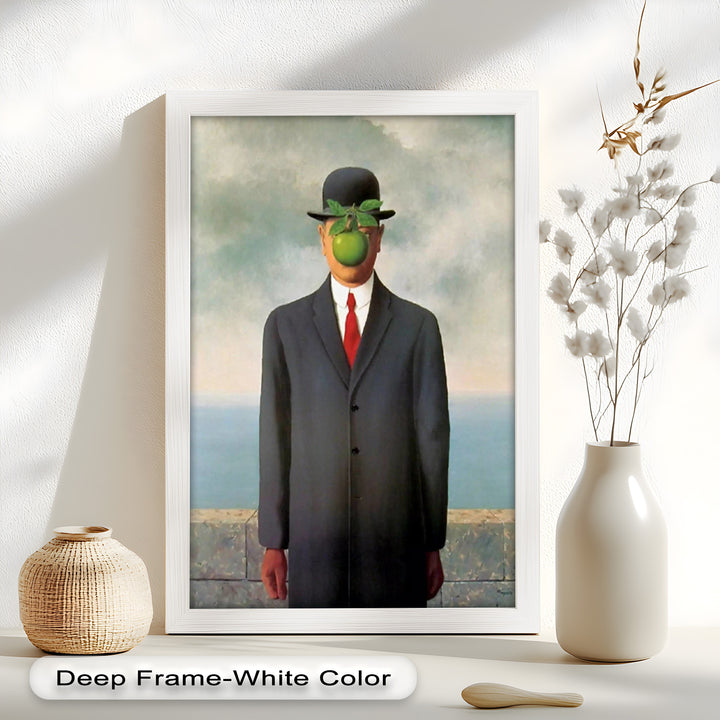 The Hidden Face – Surrealist Gentleman with Green Apple Oil Painting