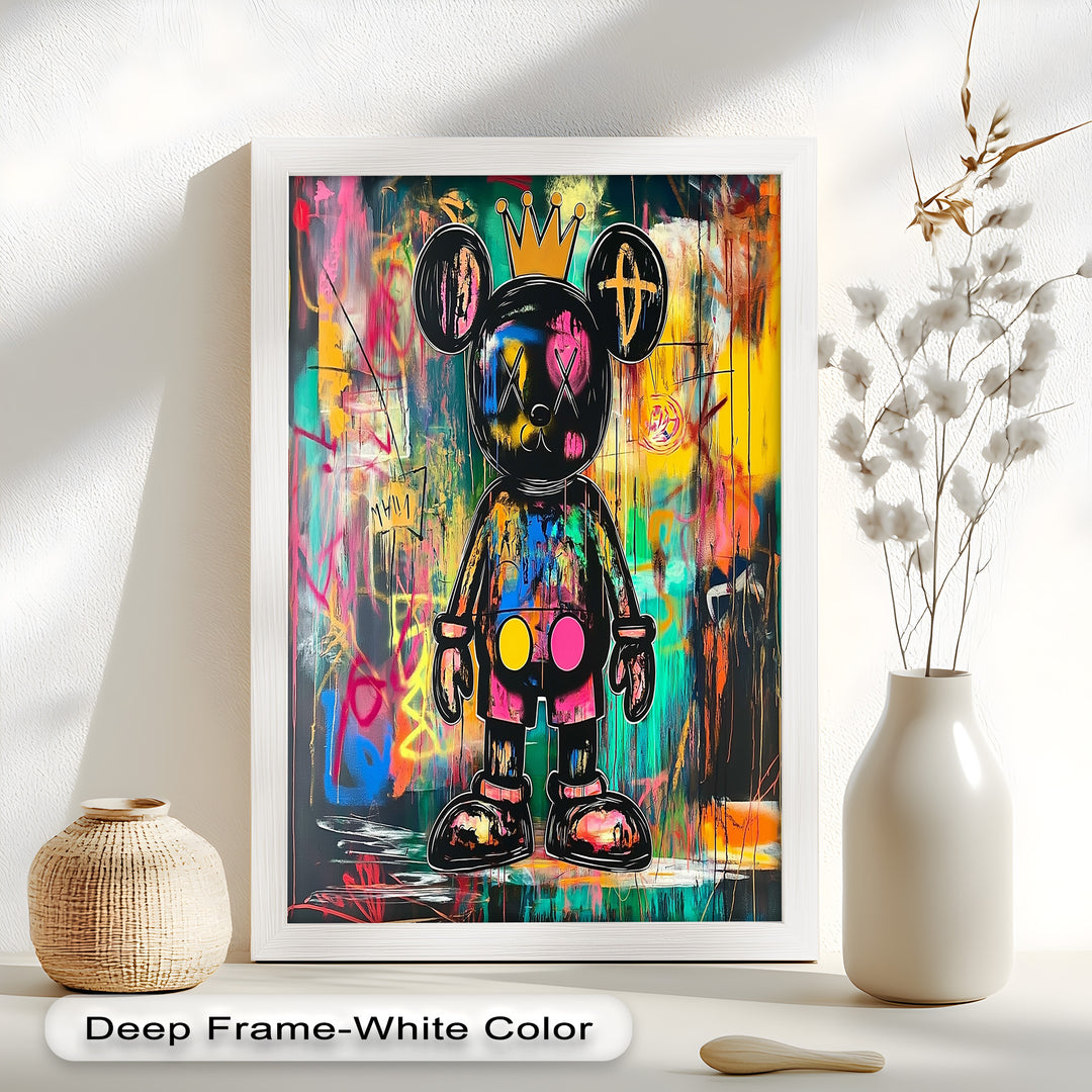 Crowned Chaos – Neon Royal KAWS Oil Painting