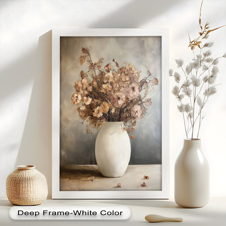 Brown Bouquet in White Vase - Flower Oil Painting