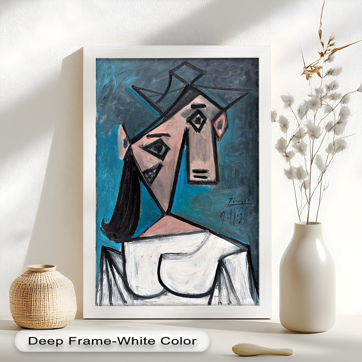 Angular Expression – Cubist Woman in White Dress Picasso Oil Painting