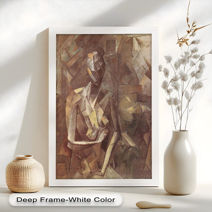 Sepia Kubistische Figur Wandkunst – Abstraktes Ölgemälde