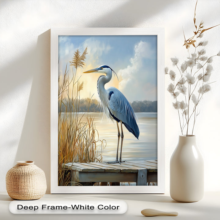 Majestic Heron in Misty Marshland - Animal Oil Painting