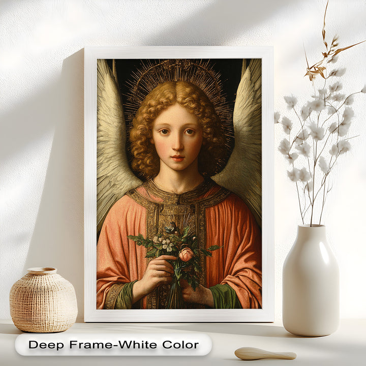 Angel Holding Flowers Wall Art – Religious Oil Painting