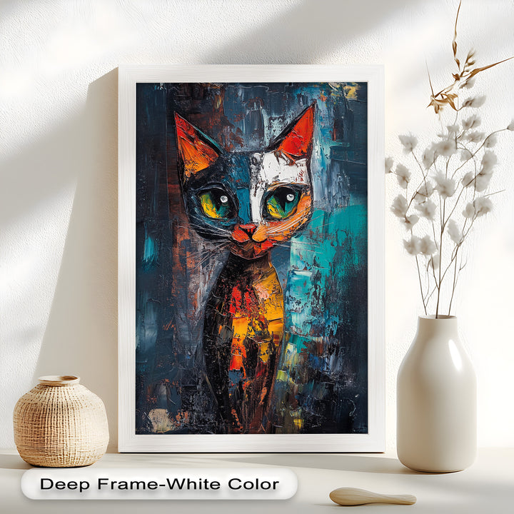 Abstraktes Katzenportrait mit Neonfarben - Tierölgemälde
