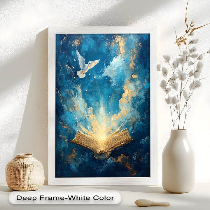 Illuminated Bible with Dove - Christian Oil Painting