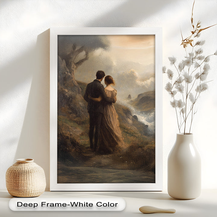 Embrace on the Cliffside – Oil Painting of Lovers in Nature