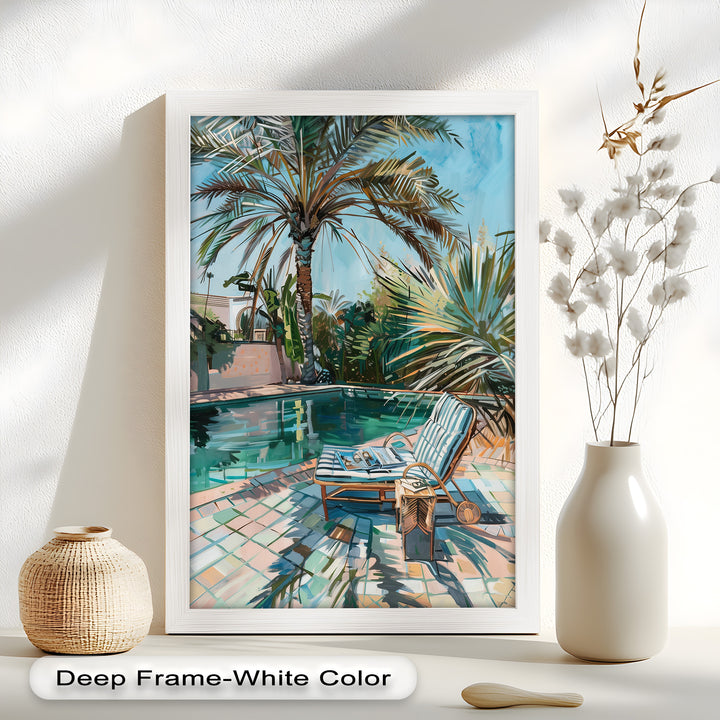 Poolside Palm Tree Escape – Tropical Oil Painting