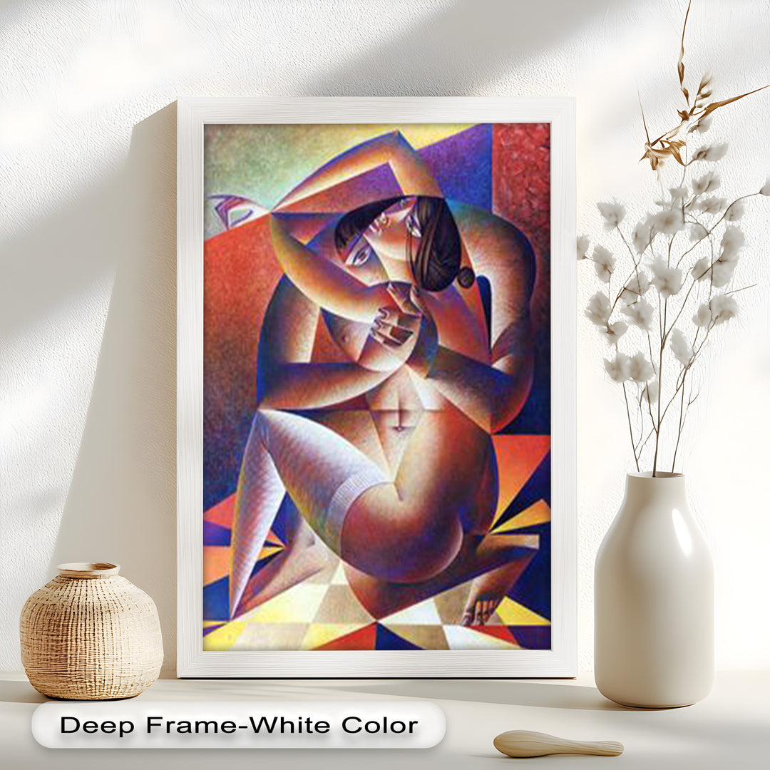 Entwined Forms – Abstract Lovers in Geometric Harmony Picasso Oil Painting