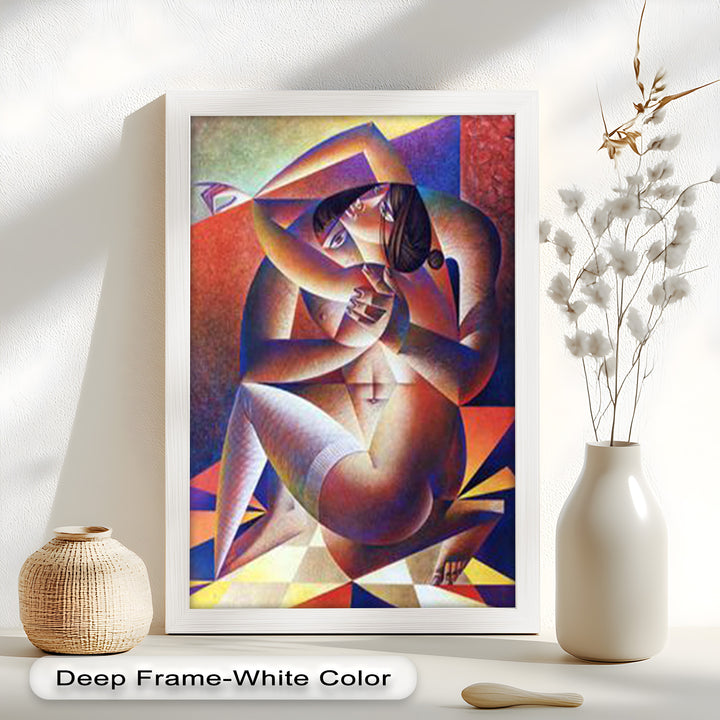 Entwined Forms – Abstract Lovers in Geometric Harmony Picasso Oil Painting