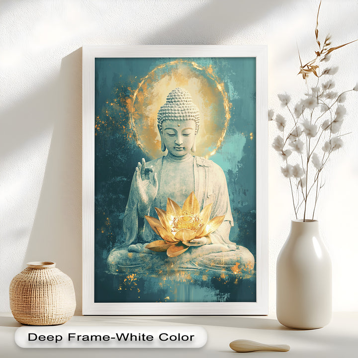 Buddha with Lotus Flower Wall Art – Religious Oil Painting
