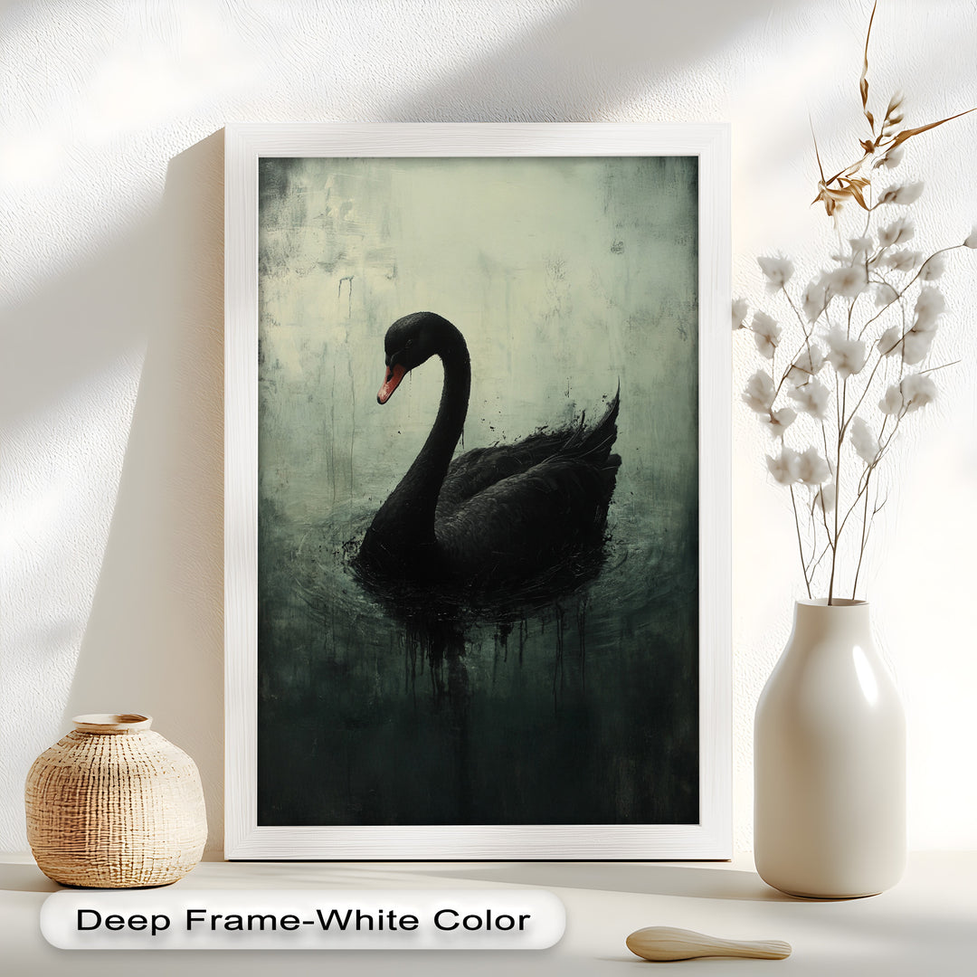 Solitary Grace – Moody Black Swan Oil Painting