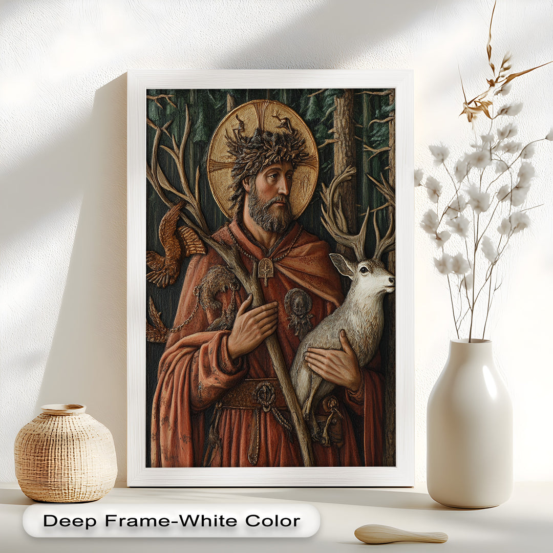 Saint with Deer Wall Art – Religious Oil Painting