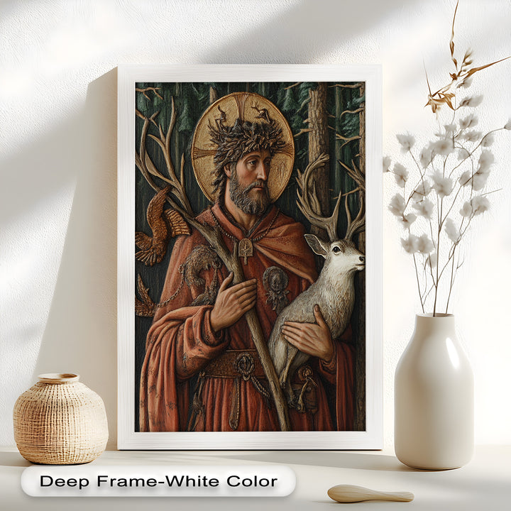 Saint with Deer Wall Art – Religious Oil Painting