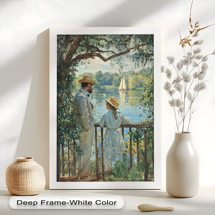 Father and Daughter by the Lake - Impressionist Oil Painting