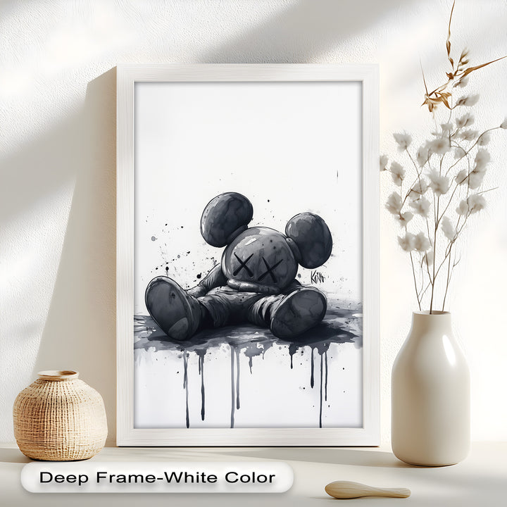 Gefallenes Schweigen – Monochromes KAWS-Ölgemälde