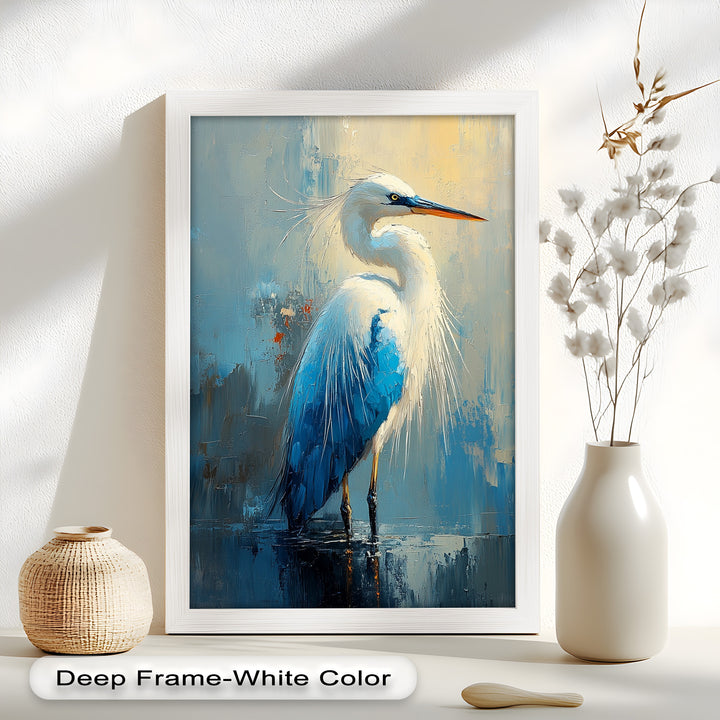 Blue Heron in Abstract – Framed Oil Painting