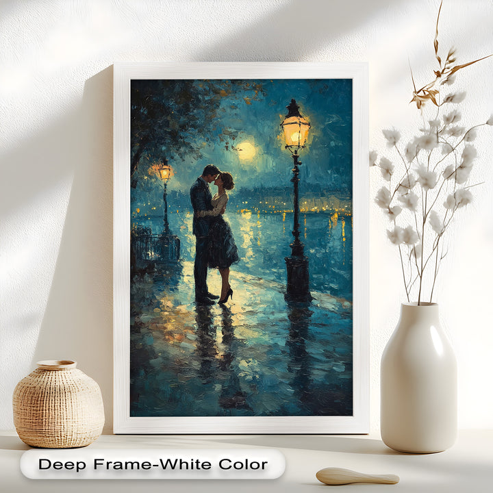 Romantic Couple Under Moonlight - Love Oil Painting