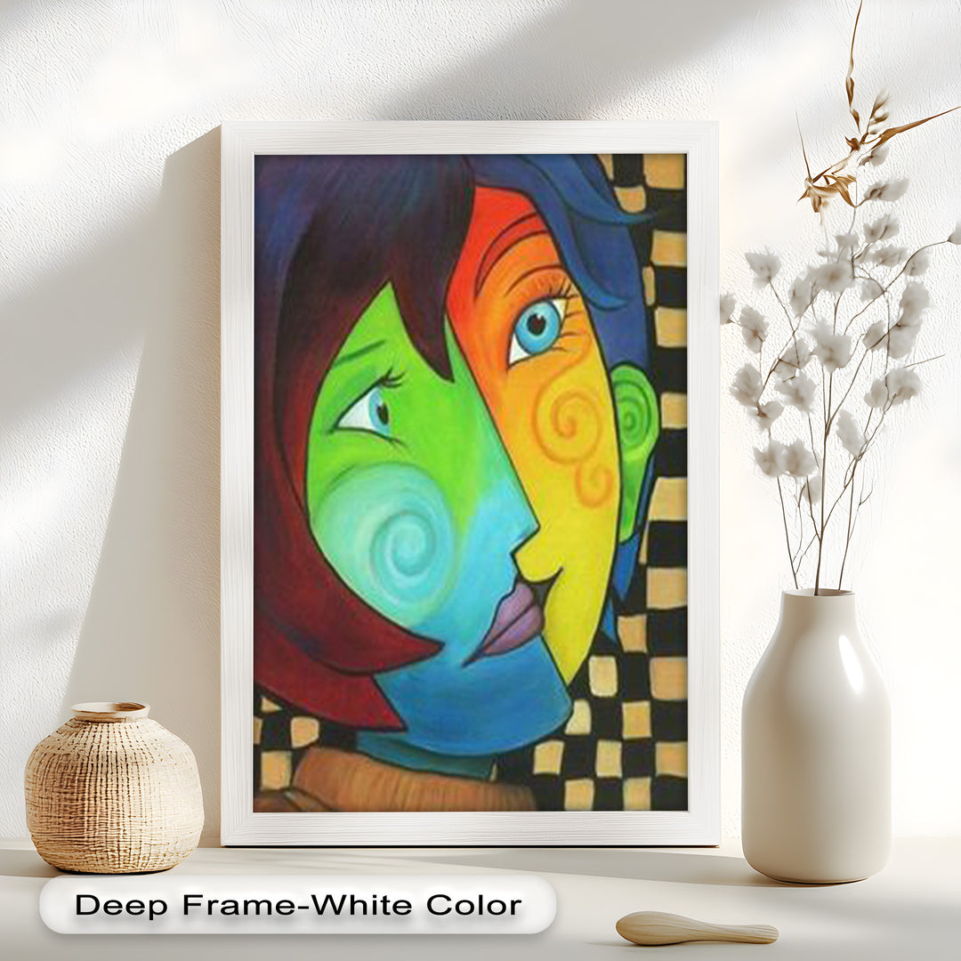 Colorful Duality – Surreal Portrait Fusion in Picasso Oil Painting