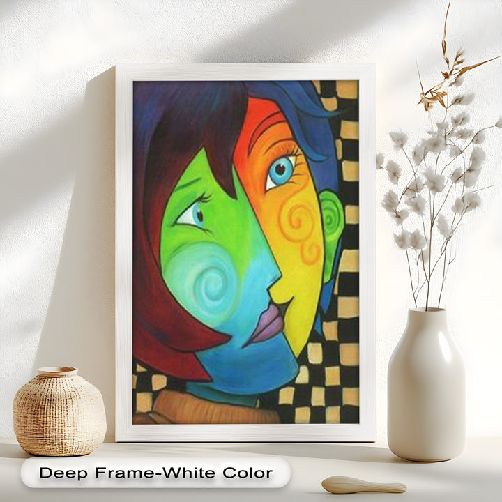 Colorful Duality – Surreal Portrait Fusion in Picasso Oil Painting