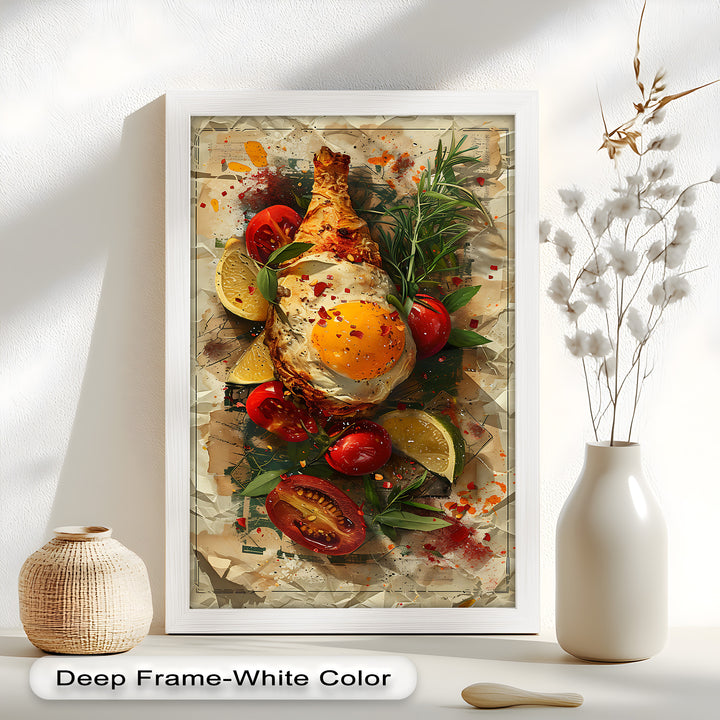 Spiegelei und Brathähnchen mit Kräutern - Food Painting
