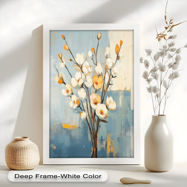 Golden Magnolia – White and Amber Blossoms Flower Oil Painting