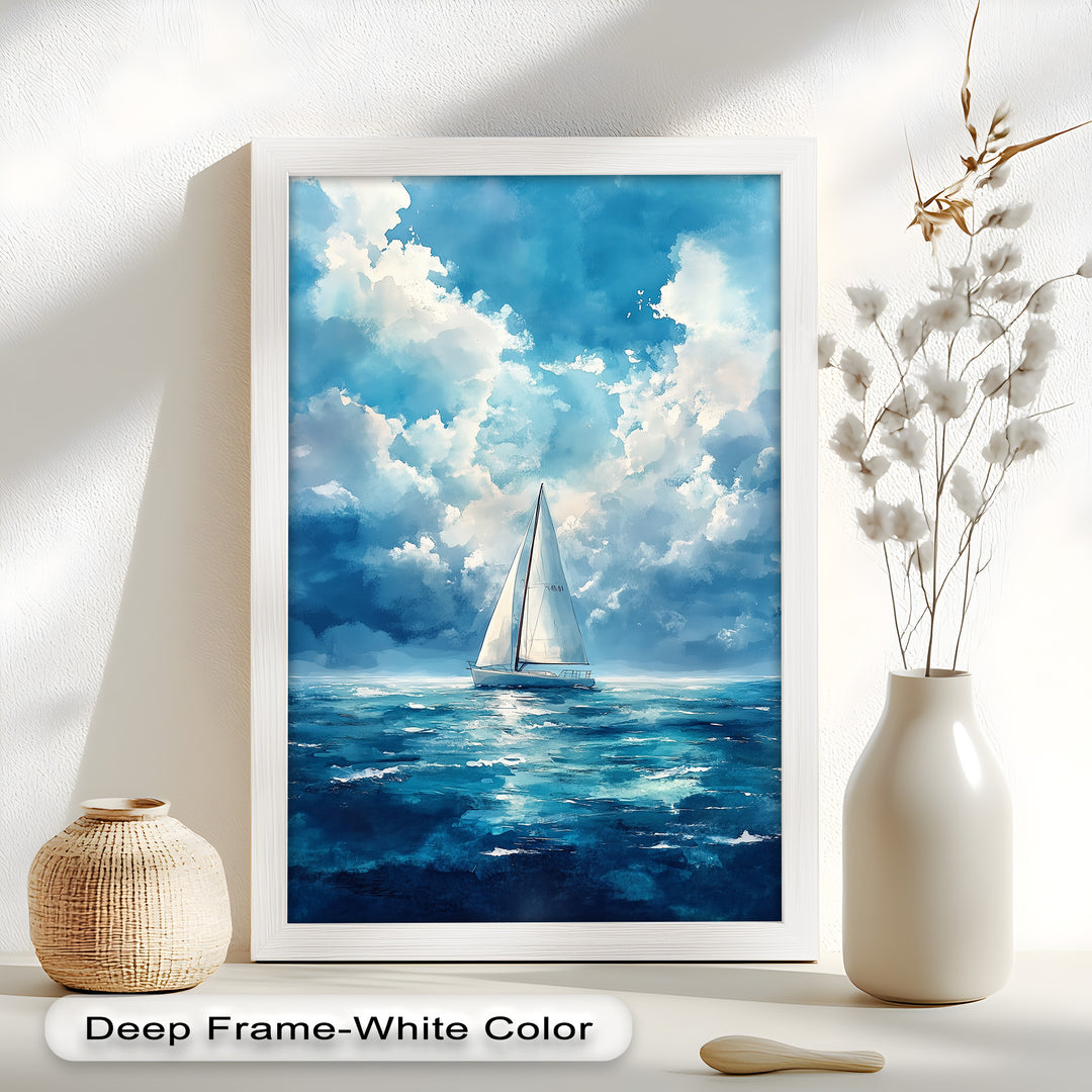 Blue Sky – White Sailboat Oil Painting