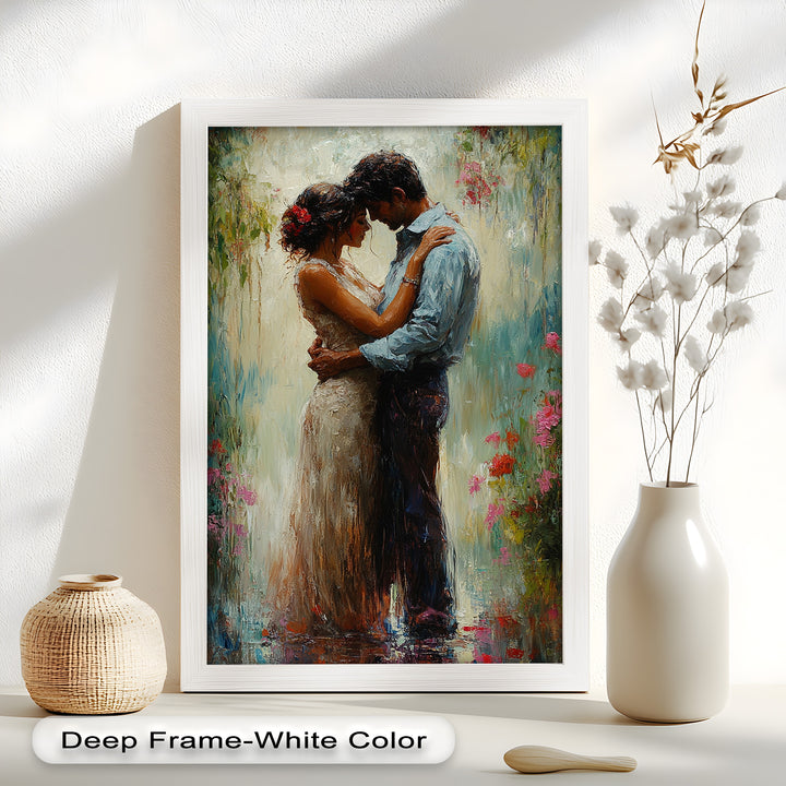 Romantic Couple Surrounded by Blooms - Love Oil Painting