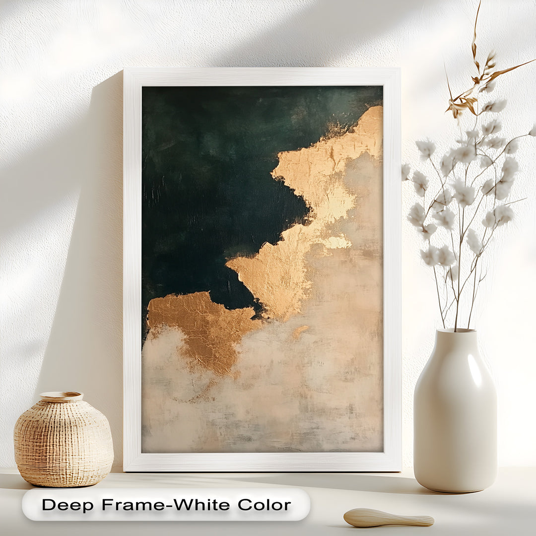 Golden Drift – Minimalistisches abstraktes Ölgemälde in Gold und Dunkelgrün