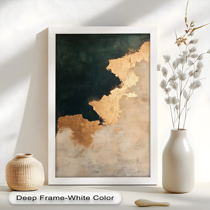 Golden Drift – Minimalistisches abstraktes Ölgemälde in Gold und Dunkelgrün