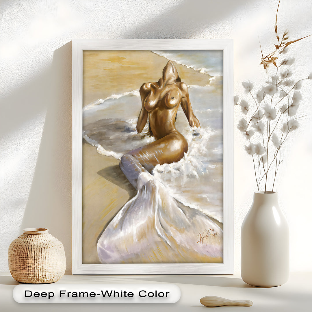 Golden Tide – Sensual Mermaid Oil Painting