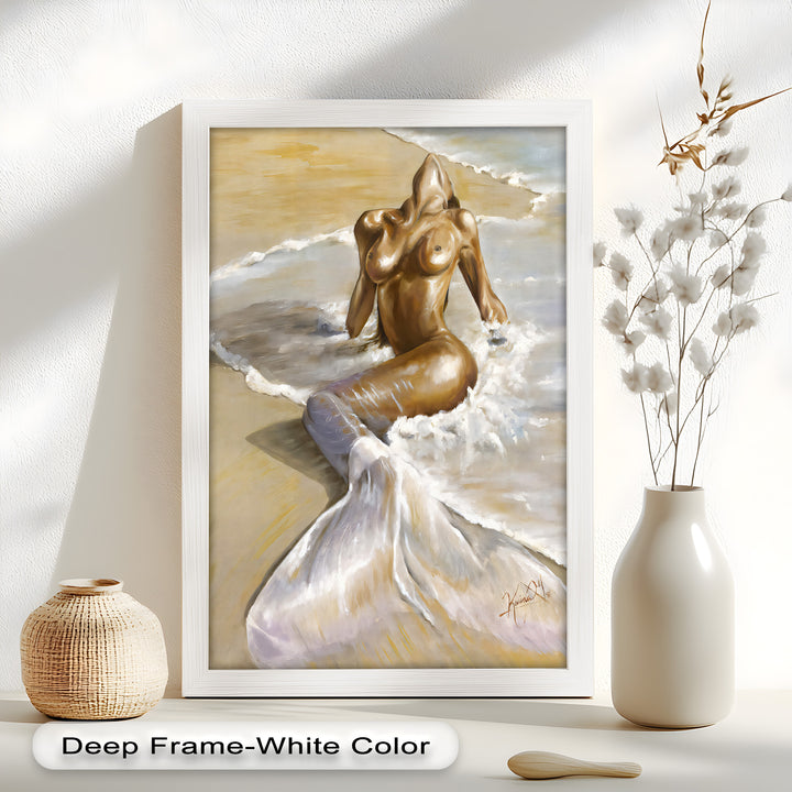 Golden Tide – Sensual Mermaid Oil Painting