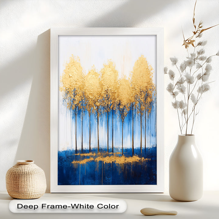 Goldene Bäume am blauen Horizont - Abstraktes Ölgemälde