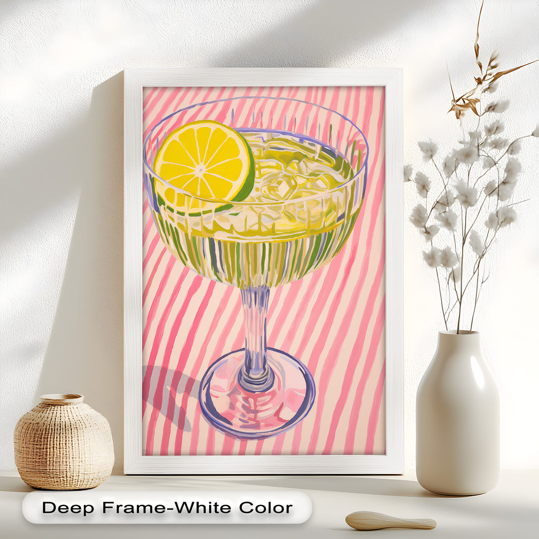 Lime Cocktail Pop Art – Modern Pink Kitchen Decor Oil Painting