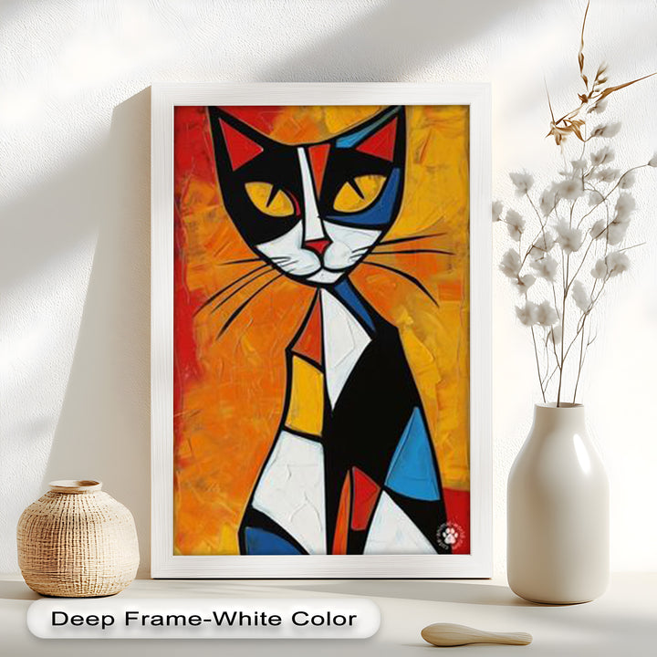 Geometrische Katze in kräftigen Farben – Picasso-Ölgemälde