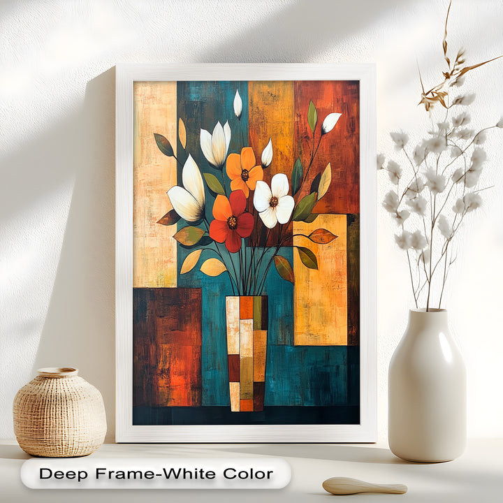 Geometric Bloom – Modern Floral Abstract Oil Painting