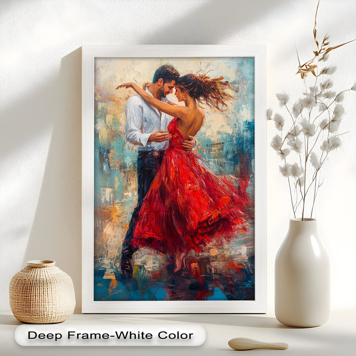 Flamenco Fire – Romantic Couple in Red Dress Oil Painting