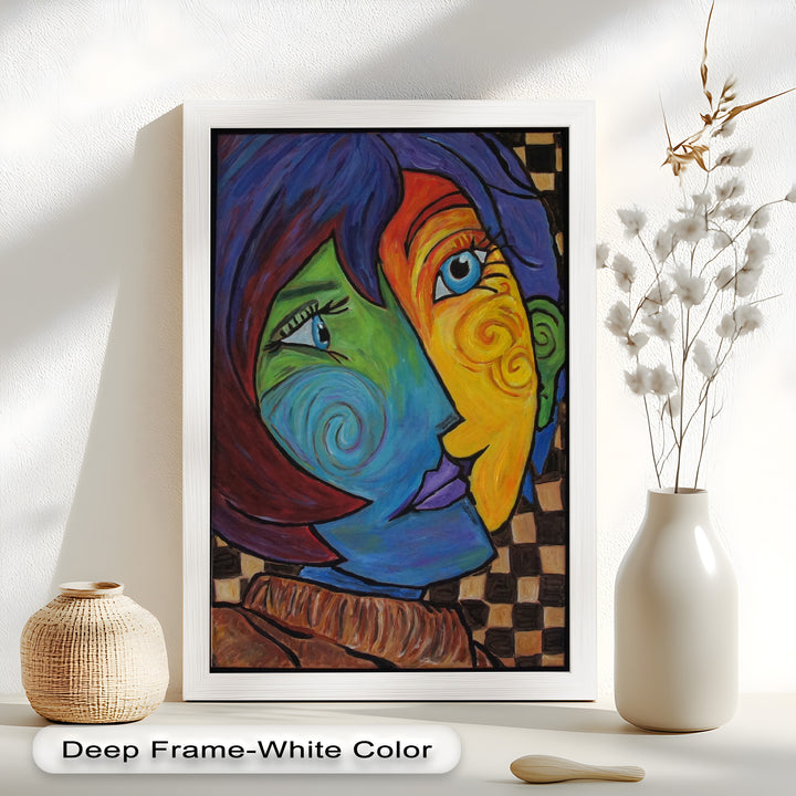 Dual Emotions – Vibrant Abstract Portrait Picasso Oil Painting