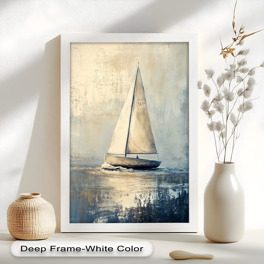 Golden Sail – Minimalistisches Ölgemälde „Boot auf See“