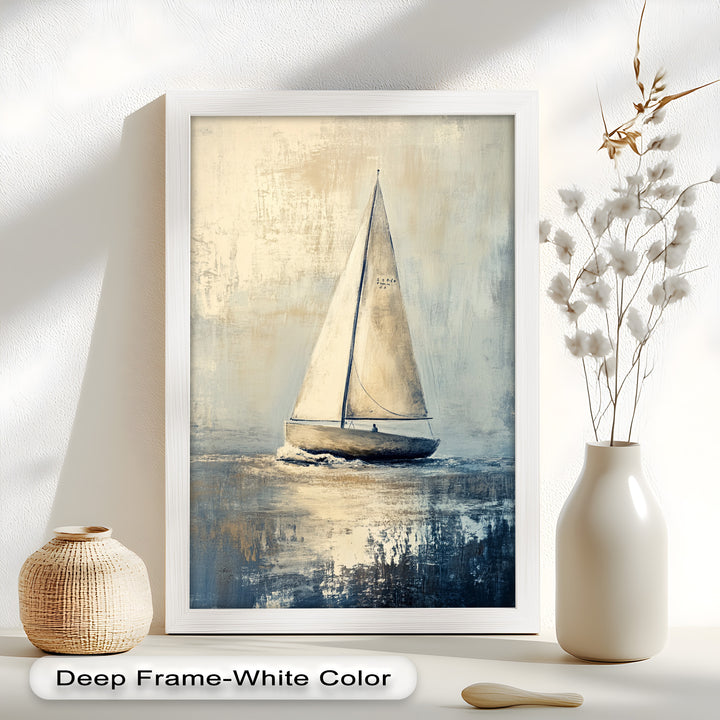 Golden Sail – Minimalistisches Ölgemälde „Boot auf See“