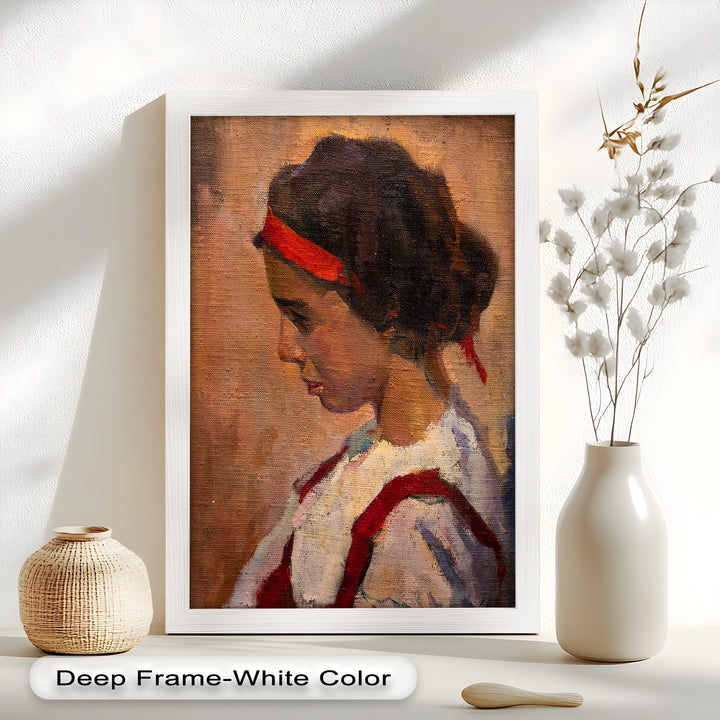 Side Portrait of a Young Woman in Red Ribbon - Picasso Oil Painting