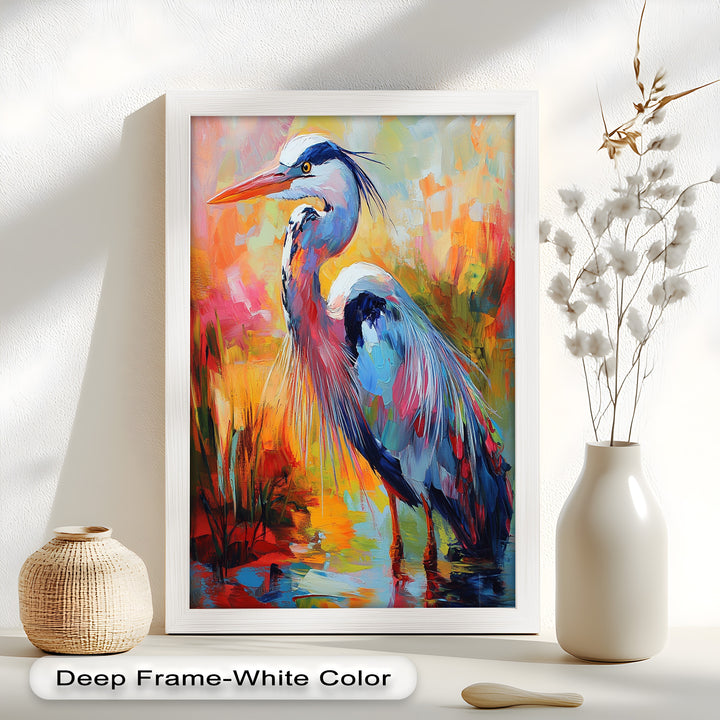 Colored Heron in Abstract Color Splash – Animal Oil Painting