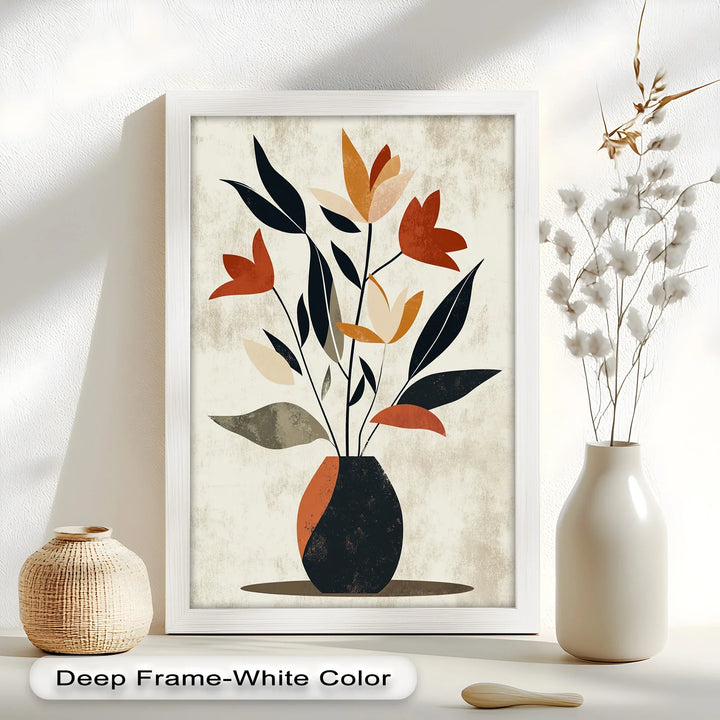 Earthy Boho Floral – Modern Abstract Vase Oil Painting - MyPhotoStation