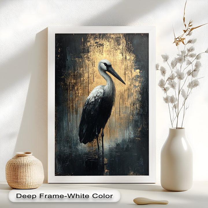 Golden Shadow Heron – Animal Oil Painting