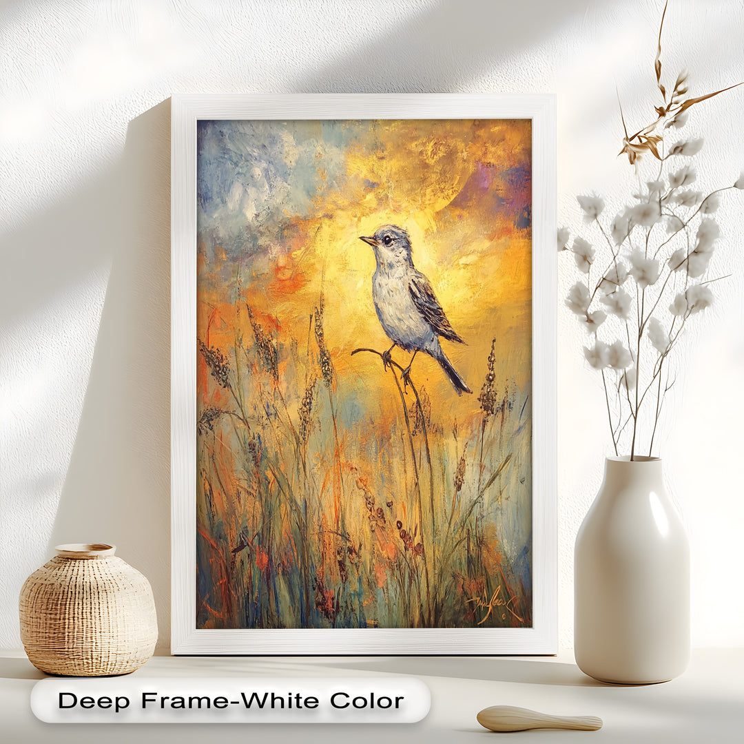 Twilight Songbird – Expressive Bird Oil Painting