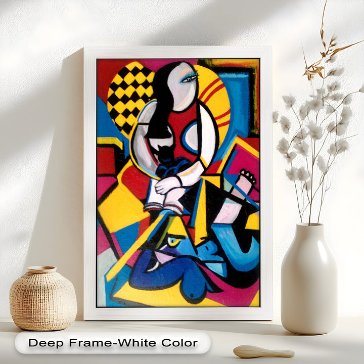 Cubist Woman with Cat Wall Art – Abstract Oil Painting